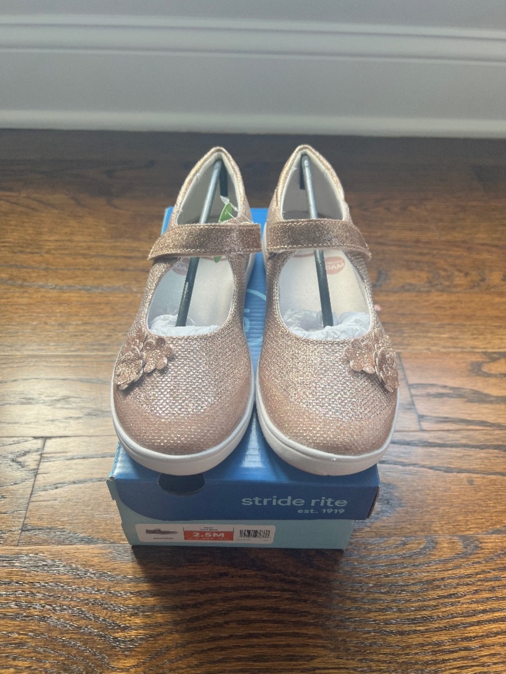 *NEW* Stride Rite Rose Gold Glitter Mary Jane Shoes Size 2.5M